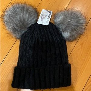 Black beanie hat with 2 Pom poms